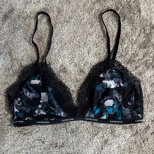Calvin Klein Black and Teal Lace Bralette